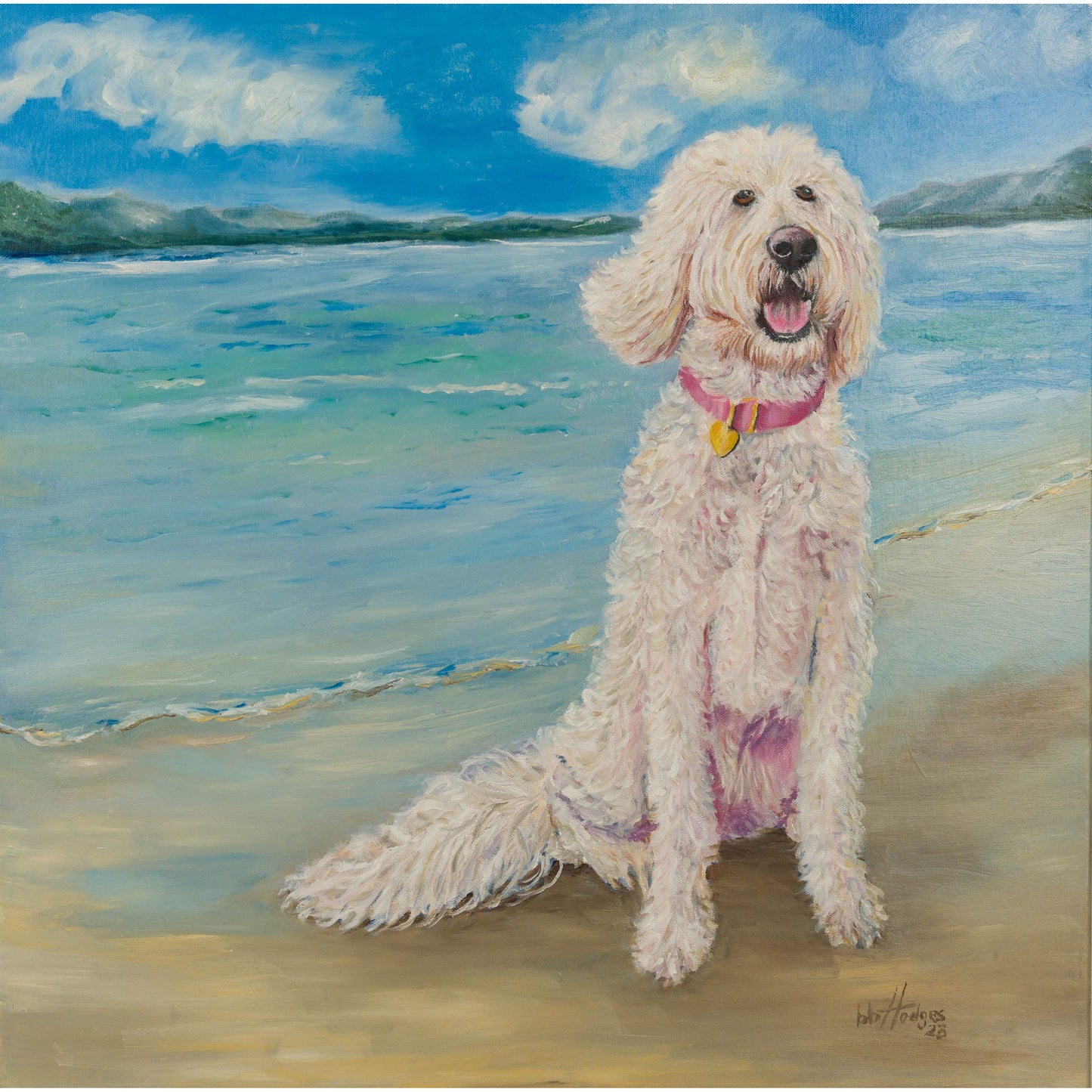 Commissioned oil painting of a Goldendoodle