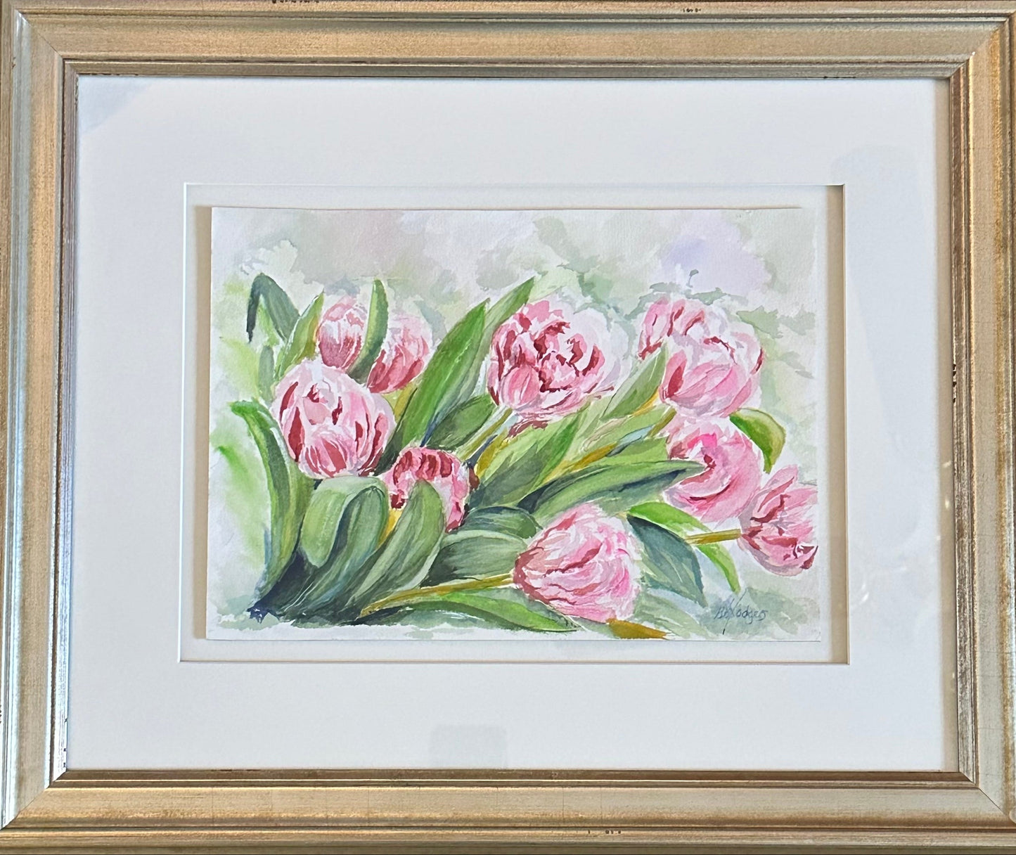 Pink Tulips Watercolor Painting - Original Floral Art on Cotton Paper
