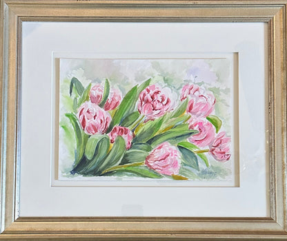Pink Tulips Watercolor Painting - Original Floral Art on Cotton Paper